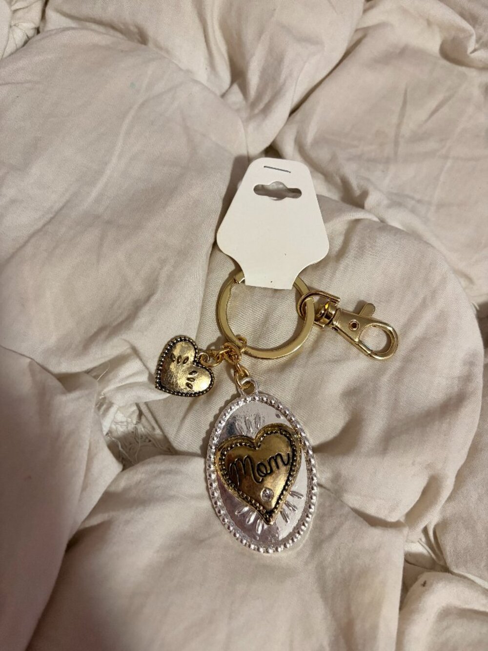 Gold Two Tone Mom Heart Keychain Charm Accessory